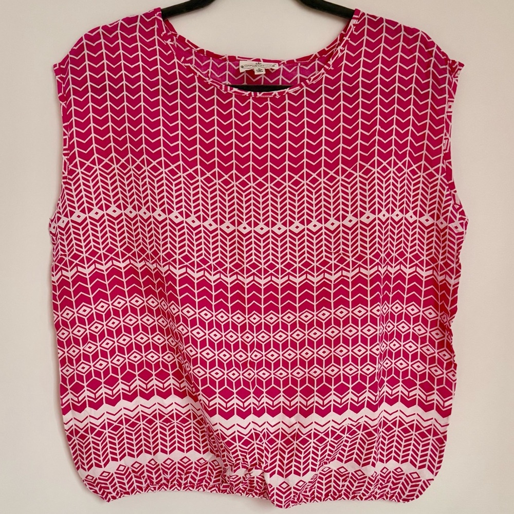 Grand & Greene Pink and White Geometric Print Blouse